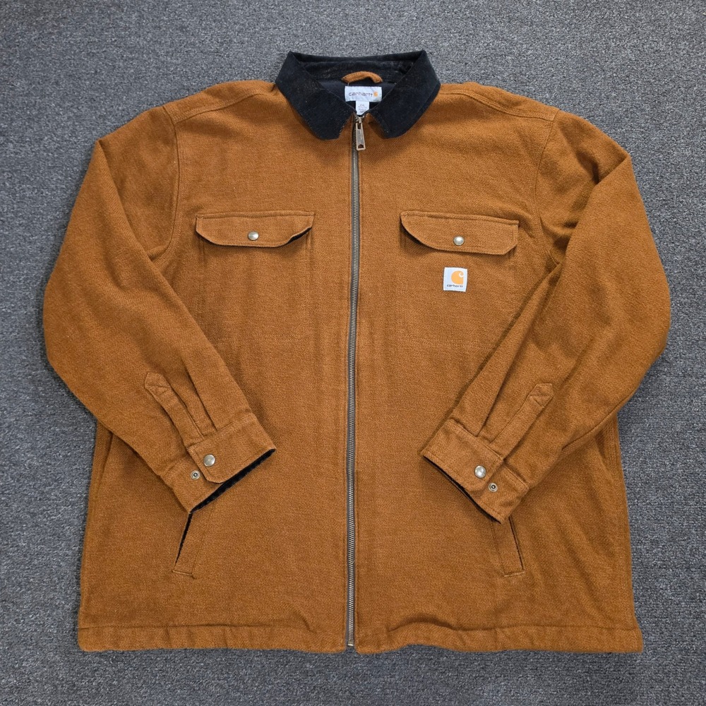 Carhartt Shirt 2XL Brown Rain Defender Shacket Fleece Lined Workwear‎ 104074